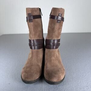 Bandolino BDUrsal Wmns Sz 7 1/2 M tan suede leather top moto equestrian mid-calf